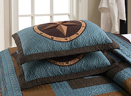 Chezmoi Collection Tucson 3-Piece Pre-Washed Western Star Oversized Bedspread Quilt Set Queen Size (100" X 106"), Cabin Lodge Bedding Coverlet Set, Turquoise #TOP2