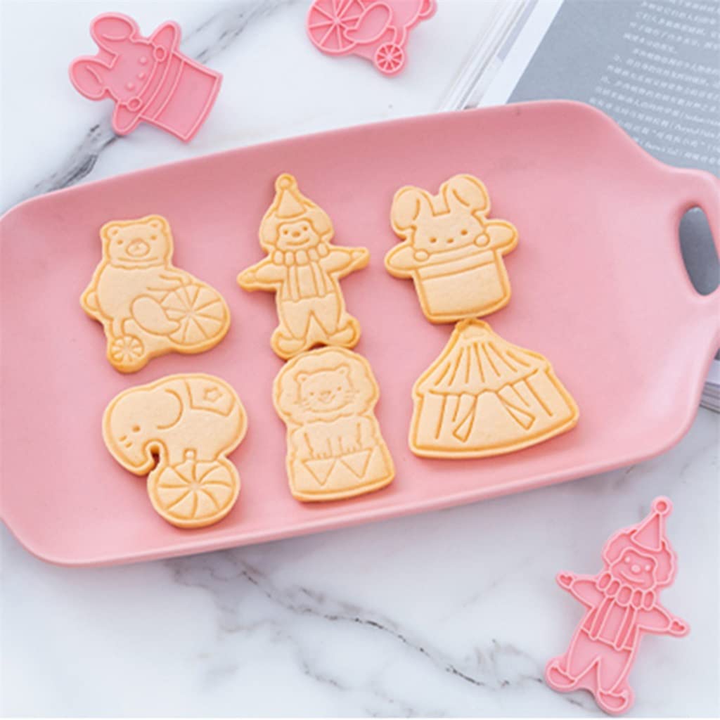 JFDBGU 6pcs / Set Cookie del Circo freses 3D Cartone Animato Bollo Bollo Stampo Fai da Te Strumenti di Cucchiaio di Zucchero Fondente