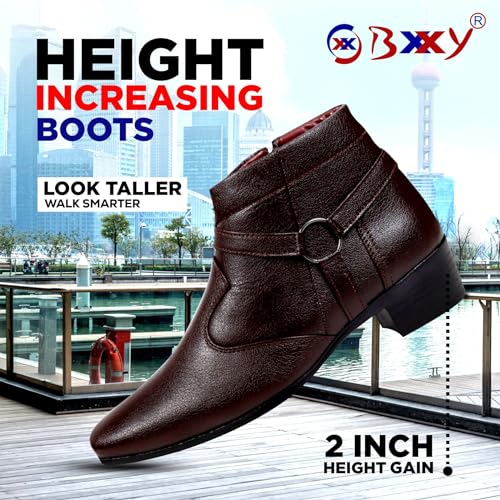 Image of BXXY Men's 2 inch Height Increasing Synthetic Material Casual Formal Chelsea Ring, Slip-On Boot with Pu Sole.
