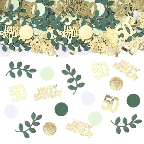 Image of Sage Green 50th Happy Birthday Confetti, 50th Birthday Table Decorations Scatter Green Gold Foil Cake Confetti Decorations for 50 Bday Women Men Party Decor 230 Pcs