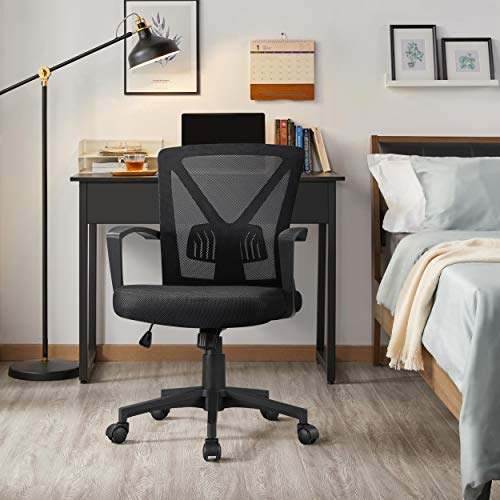 Image of Yaheetech Black Adjustable Office Chair Executive Computer Chair Mid-Back Ergonomic Desk Chair Office Swivel Mesh Chair with Armrest Back Support and Wheels for Home Study or Work Task