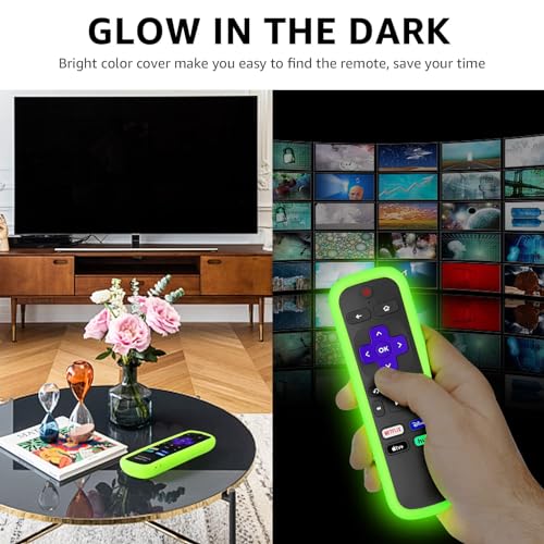 Image of 2 Pack Remote Cover for Roku, Battery Cover for TCL Roku Smart TV Steaming Stick Remote, Silicone Protective Case Universal Sleeve Skin Glow in The Dark Green Blue with Lanyards