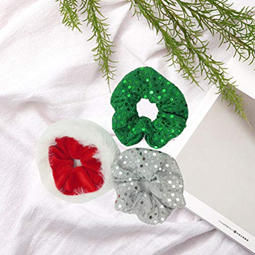 Healeved Christmas Hair Bands 3Pcs Sequin Hair Ties Elastic Ponytail Holders for Women Girls Holiday Accessories - Image 3