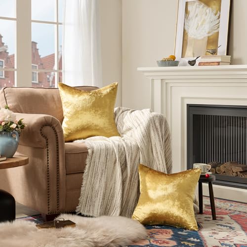 Image of GIGIZAZA Decorative Couch Throw Pillow Covers,Gold Square Pillow Cushion Covers 22x22,Pillow Cases Velvet Pillow Covers