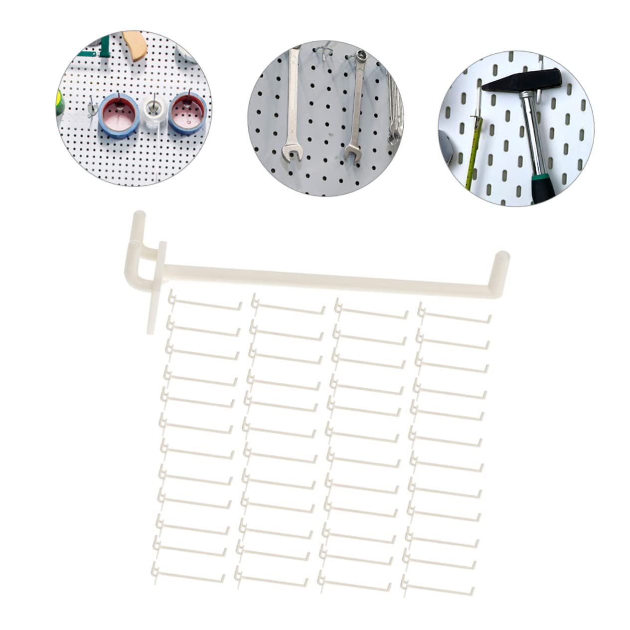 HOMOCONO 50pcs Peg Board Hook Garage Pegboard Pegs Pegboard Hangers Garage Storage Hooks Pegboard Hooks Pegboard Clips Heavy Duty Shelving Garage Pegboard Hook Display Hooks White Abs