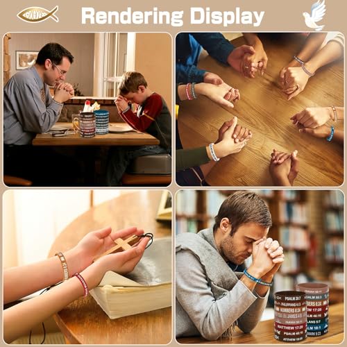 Image of JUNEBRUSHS 64pcs Bible Verse Rubber Bracelets Bulk Inspirational Christian Rubber Silicone Wristbands Religious bible bracelet for Men Women Party Christian Gifts Supplies(16 Designs), 8 Inches,