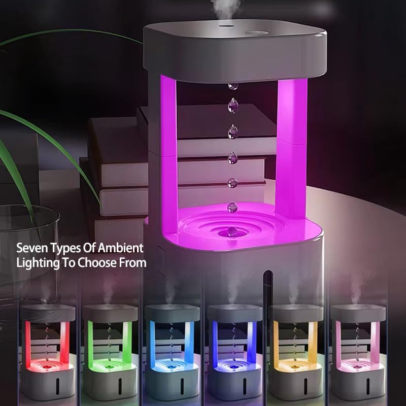 Anti Gravity Cool Mist Humidifiers, Air Humidifier, Run for Up to 8-10 Hours, 580ML Humidifier with LED Lights, 7 Colors of Light, Cool Mist Diffuser for Bedroom Office Large Room