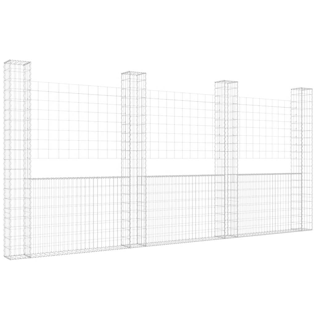 Yngbhfnop Silver U-Shape Gabion Basket With 4 Posts Iron 380X20x200 Cm Rustproof Retaining Wall Mesh For Garden Landscape Slope Privacy Fence