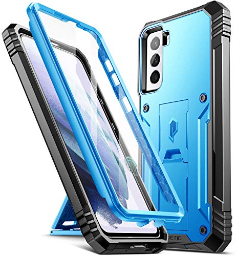 Poetic Revolution Case for Samsung Galaxy S21 5G 6.2 inch, Built-in Screen Protector Work with Fingerprint ID, Full Body Rugged Shockproof Protective Cover Case with Kickstand, Blue