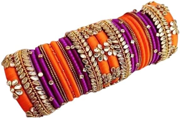 Purple And Orange Color Indian Bangles Bridal Handmade Kundan Set Silk thread Bangles Gift Ethnic Traditional Jewelr (2.6 inches) (B0BSXBFXHJ) Amazon Price History, Amazon Price Tracker