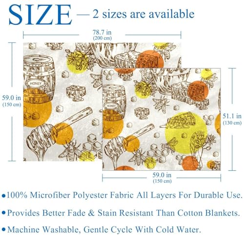 Couverture douce en polaire pour voyage et canapé motif miel plaid enfant et adulte