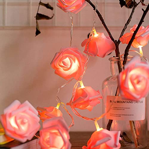 Luces de cadena de flor rosa LED románticas, guirnalda de flores artificiales con pilas, luz de hadas para el día de San Valentín, boda, festival de Navidad Cover