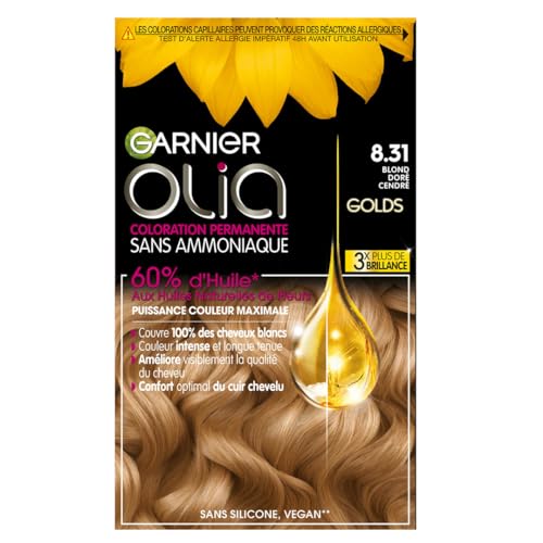 Garnier Coloration Permanente - Sans Ammoniaque - Aux Huiles Naturelles de Fleurs - Blond Doré Cendré (8.31) - Olia