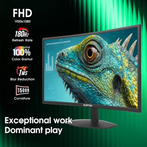 Image of New! Sceptre Curved 27-inch Prime Gaming Monitor DisplayPort x2 180Hz HDMI x2 180Hz 1500R 1ms Build-in Speakers, Machine Black 2027 (C275B-FW180T Series)