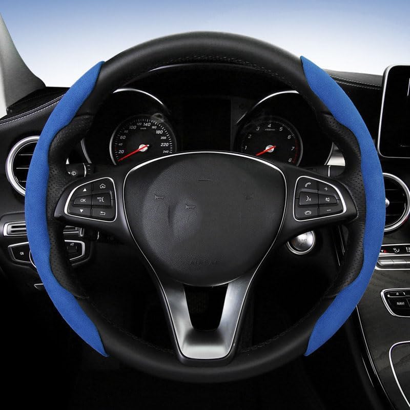 Image of Automaze New Carbon Fiber ABS Texture Steering Wheel Cover for Cars, Safe and Non Slip Car Interior Accessory (Suede Blue)