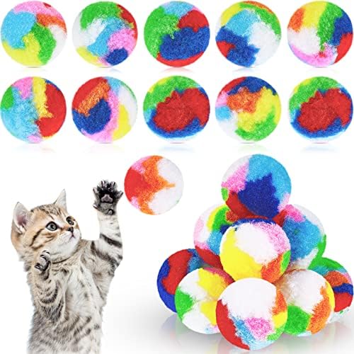 20 Pcs Christmas Cat Ball Toy Kitty Yarn Puffs Assorted Color Cat Chase Balls Small Cat Toy Plush Kitty Soft Balls Cat Pom Pom Balls Fuzzy Kitty Balls for Pet Cat Kitten Kitty 1.6 Inch in Diameter