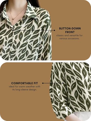 Image of Leriya Fashion Shirt for Women S-3XL | Abstract Printed Crepe Full Sleeve Shirt Collared Silhouette | Office Wear Tops for Women, Western Shirt for Women & Stylish Tops for Women Smart-Casual Styling
