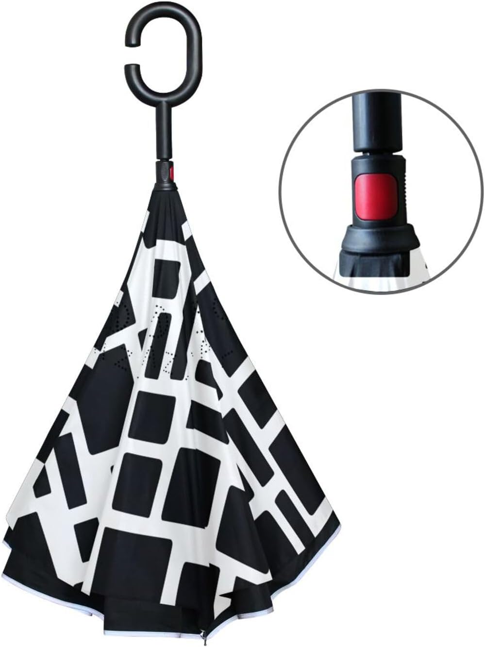 Black Rectangular Blocks Inverted Umbrellas for Rain Windproof Reverse Upside Down Golf Umbrella with C-shape Handle for Men Women