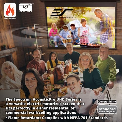 Image of Elite Screens Acoustically Sound Transparent Spectrum Electric AcousticPro UHD,125-INCH Motorized Projector Screen Moire-Free Perforated Weave Home Movie Cinema, ELECTRIC125H2-AUHD