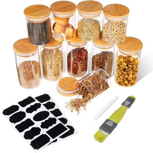 Set mit 10 Glas-Mehl und Zuckerdosen, Kaffeebohnen-Vorratsbehälter luftdicht mit luftdichtem Bambusdeckel, luftdichte Vorratsgläser aus Glas