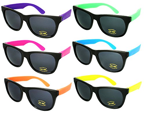 Edge I-Wear 6 Pack Bulk 80’s Style Neon Party Sunglasses Bridal Party Favors for Adult 5402R-SET-6