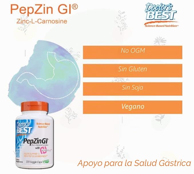 Dr. Best's Pep Zin GI, vegano, 120 cápsulas