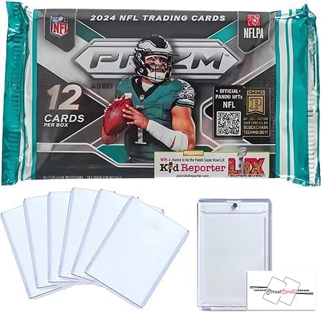2024 Prizm Football NFL Hobby Pack Trading Cards + 6 Toploaders + Magnetic Holder + StreetCards Magnet! Look for Autographs!