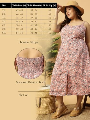 Image of Women Plus Size Pink Floral Print A-Line Sleeveless Summer Midi Dress & Maxi 2XL /3XL /4XL /5XL /6XL /7XL /8XL.