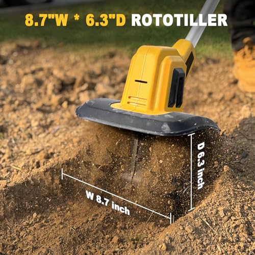 Image of Cordless Tiller Cultivator Compatible with Dewalt 20V Battery(Tool Only), Electric Garden Tiller w /270 RPM, 48 Steel Tines, 8.7 inch Tilling Width, 6.3 inch Depth, Portable Rotary Tiller