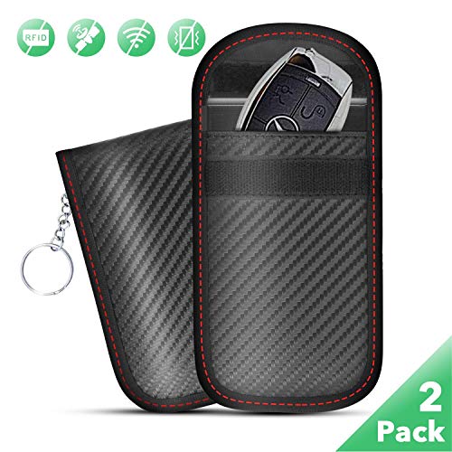 2PCS Antirrobo Coche Funda de Seguridad para Llave Coche Keyless Go, Protección Anti RFID Bolsa de Faraday Bloqueo Señal, Fibra de Carbono...
