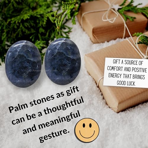 Image of Amazing Gemstone Iolite Crystals and Healing Stones - Large Palm Stone Crystals Piedra - Crystal for Good Luck, Balanced Positive Energy, Meditation - Unique Stocking Stuffers and Gifts for Women, Men