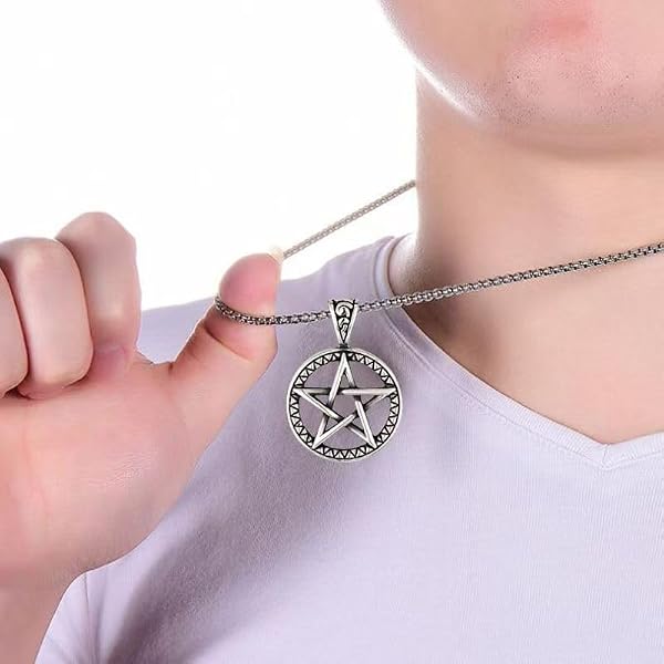 Vintage Pentagram Pendant Necklace, Stainless Steel Chain, Gothic Star Design, Antique Silver by Generic - Used condition - Image 4