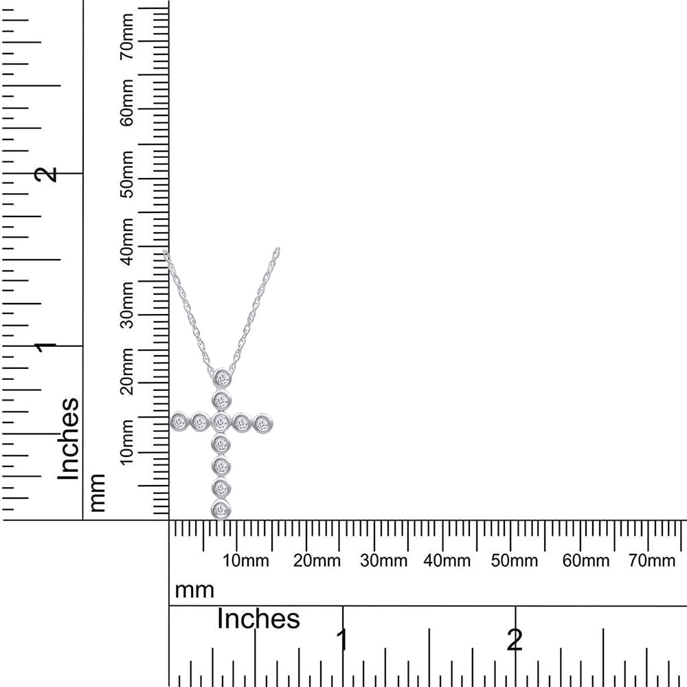 SAVEARTH DIAMONDS 1/4 Carat CT.T.W Round Cut Lab Grown Diamond Bezel Set Cross Pendant Necklace In 14k Gold Over Sterling Silver Jewelry For Her, 18" Chain (0.25 Cttw)