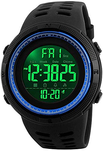 Gosasa Men's Digital Plastic Sports Watch Waterproof Military Stopwatch Countdown Watches for Men (Blue)