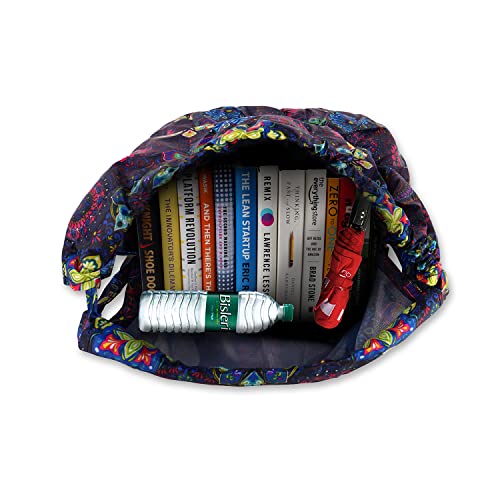 Image of NFI essentials Floral Print Drawstring Backpack for Women Foldable Sport String Bag Sackpack Nylon for Gym, College, Yoga, Shopping