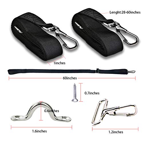 Percare 2 Pcs Adjustable Bimini Top Straps Black, Marine Tension Tie Down Webbing Straps With Loop Snap Hooks + Pad Eye Straps,28"~60" Stainless Steel Boat Awning Hardware #TOP1
