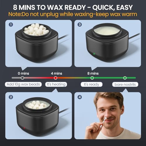 Kit de cire pour poils du nez et des oreilles avec chauffe rapide