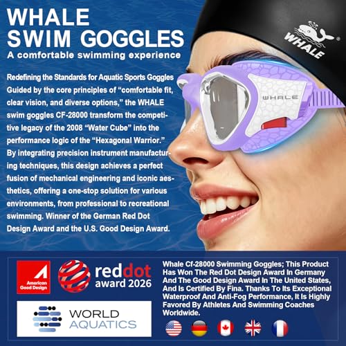 Image of Whale Swim Goggles, HD Anti-Fog Goggles, Unisex | 100% UV Protection | Anti-Fog Design Clear Wide-Angle Underwater View