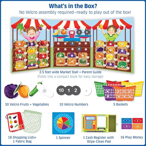 Image of Chalk & Chuckles Busy Market- 6-in-1 Preschool Learning Activity Box, Velcro Stickers for Sorting, Counting, Math, Pretend Play, Early STEM Toy, Educational Game, Gifts for Kids Ages 3, 4, 5, 6