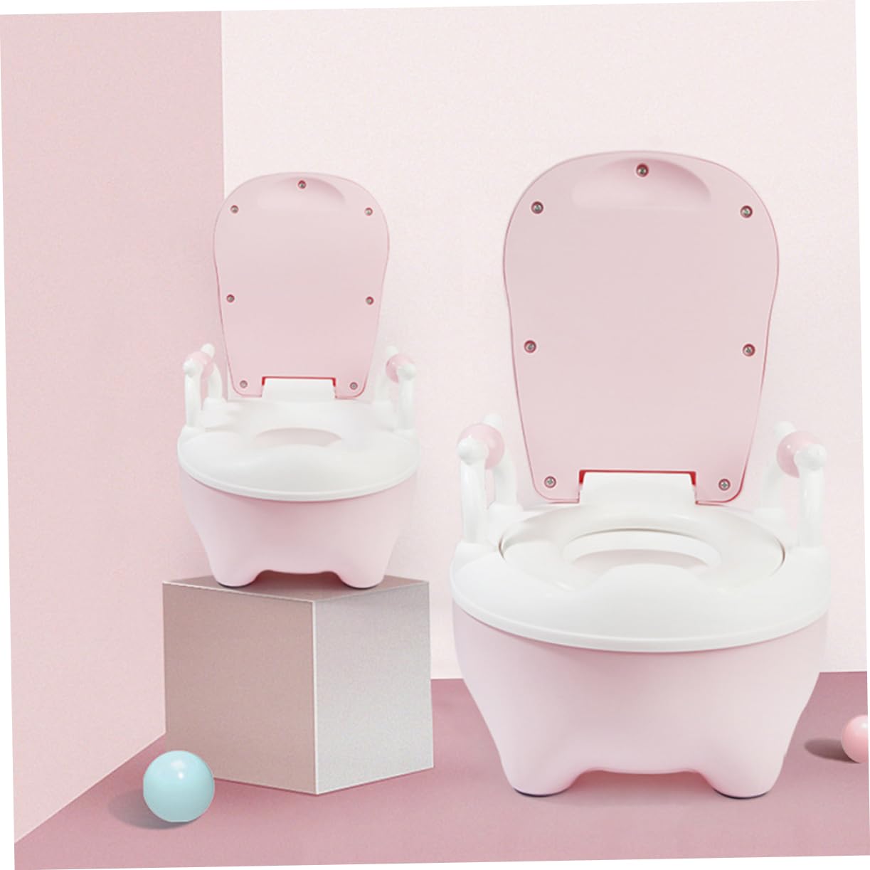 Totority Portable Funny Potty with Brush Travel Toilet for Boy Girl Comfortable Pu Design Durable Material for Toilet Training and Outdoor Use Pink