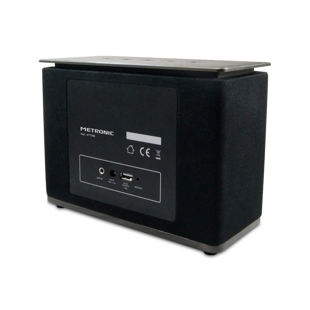 Metronic 477086 Speaker Internet Radio Wi-Fi Bluetooth Multiroom con Porta USB di Ricarica, Ingresso Cuffie 3,5mm - Nero