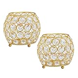 TIED RIBBONS Crystal Votive Candle Holders, Large | Gold, Metal Rim | Set of 2 | 2.7 x 3 inch | Teal