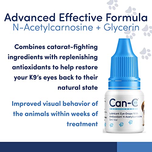 Can-C Dog Eye Drops - Dog Cataract Eye Drops with N-Acetylcarnosine - Normalize Cataract Impairment in Older Dogs - Refreshing Ophthalmic Treatment for Dry Eyes, Allergy Relief, Scratch and Wound Care