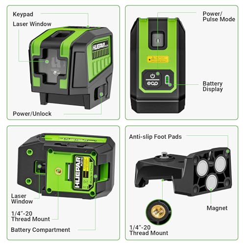Image of HUEPAR 2 Point Cross Line Self Leveling Laser Alignment Tool with Plus Mode