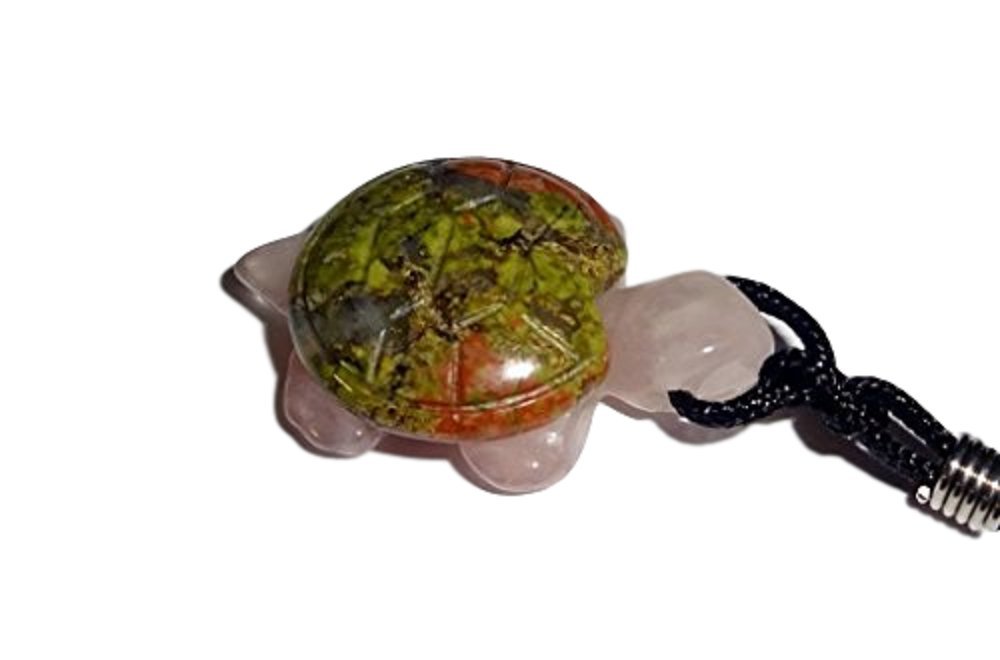 1pc Turtle with Unakite shell on Rose Quartz body Natural Carved Crystal Healing Gemstone Pendant & Necklace