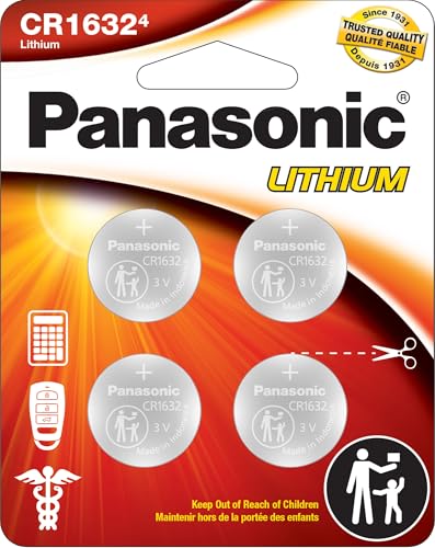 Panasonic CR1632 3.0 Volt Long Lasting Lithium Coin Cell Batteries in Child Resistant Standards Based Packaging 4-Battery Pack