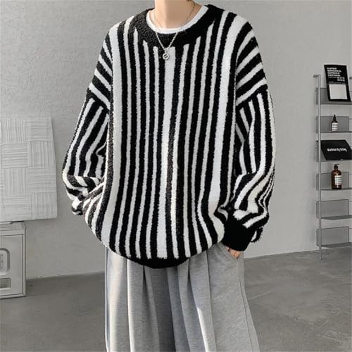 Men's Winter Thick Striped Knitted Pullovers O-Neck Loose Knit Streetwear Warm Sweater2