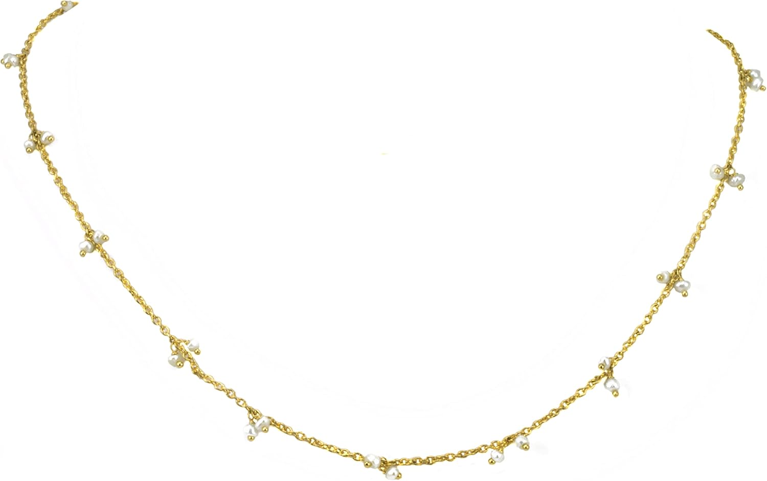 Spyglass Designs 14k Gold Filled Freshwater Cultured Pearl Necklace White Pearls Spaced Goldtone Chain (3.0-3.5mm), 18"