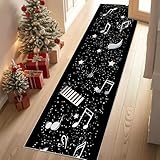 Meugesoi Musiknoten Musik Teppich Flur Läufer Stern Sternenhimmel Teppichläufer Küchenläufer Carpet rutschfest Waschbar für Bettvorleger Flur Küche Waschküche 80 X 180 cm