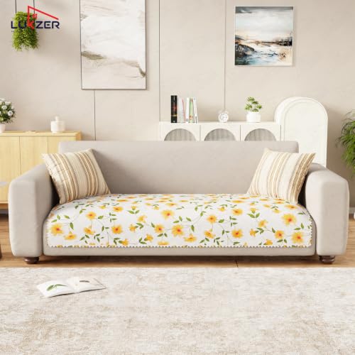 Image of Lukzer 3 Seater Sofa Cover Mat Reversible Quilted Sofa Seat Protector with WaveEdge Ultrasonic Cut - Terra Bloom - Washable Anti-Slip Sofa Throw for Living Room Couch Cover 180 x 85 CM /SC-205-03WE